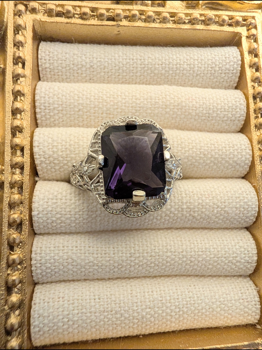Gothic Style .925 Silver Ring with Purple Glass Gem - Picture 8 of 12
